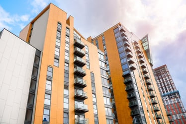 Modern high-rise purpose built student accommodation building in Manchester, UK